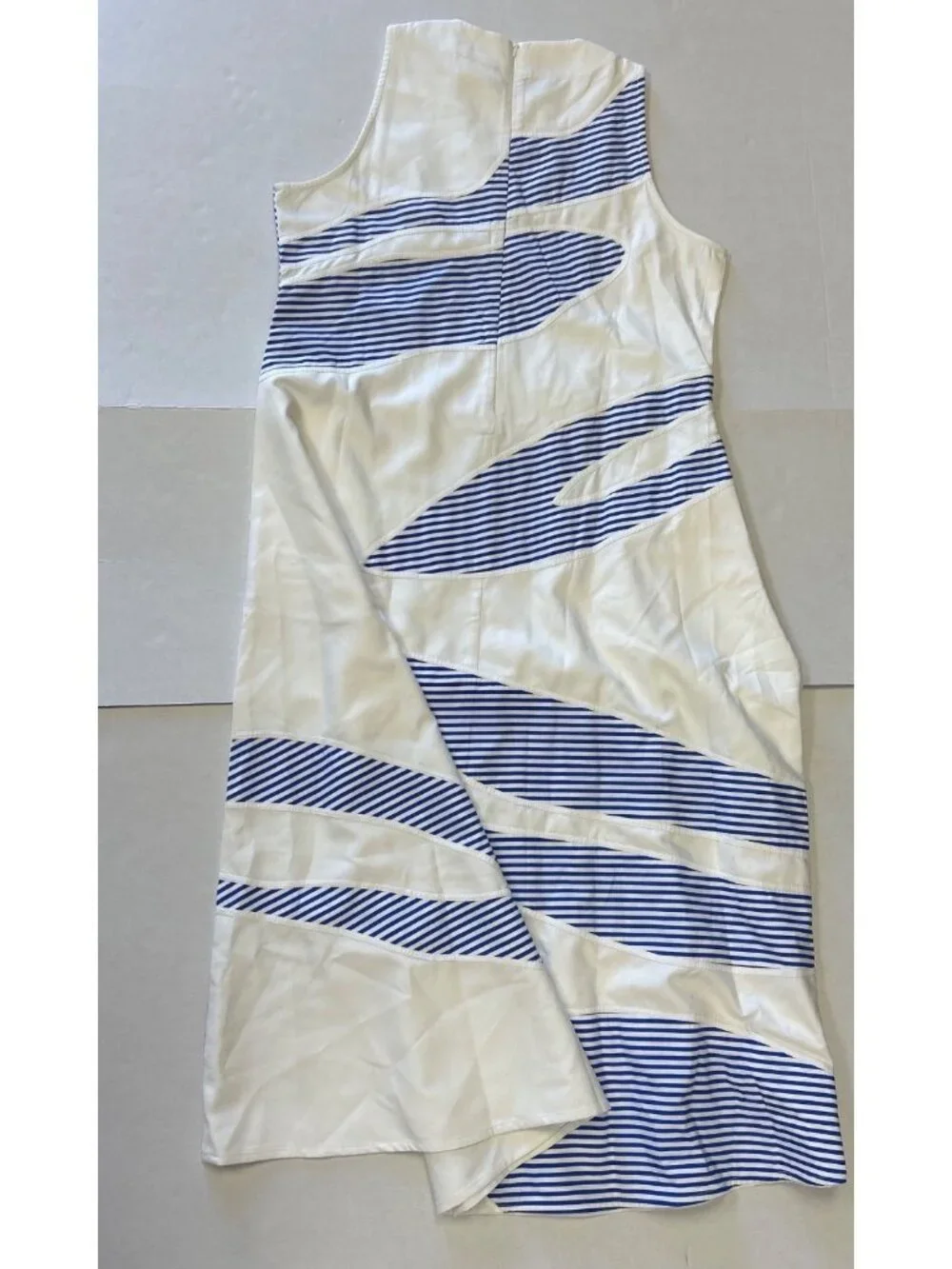 LOVE BIRDS Striped Plantscape Dress Ivory Linear Cobalt Blue Size Large NWT - Picture 7 of 9